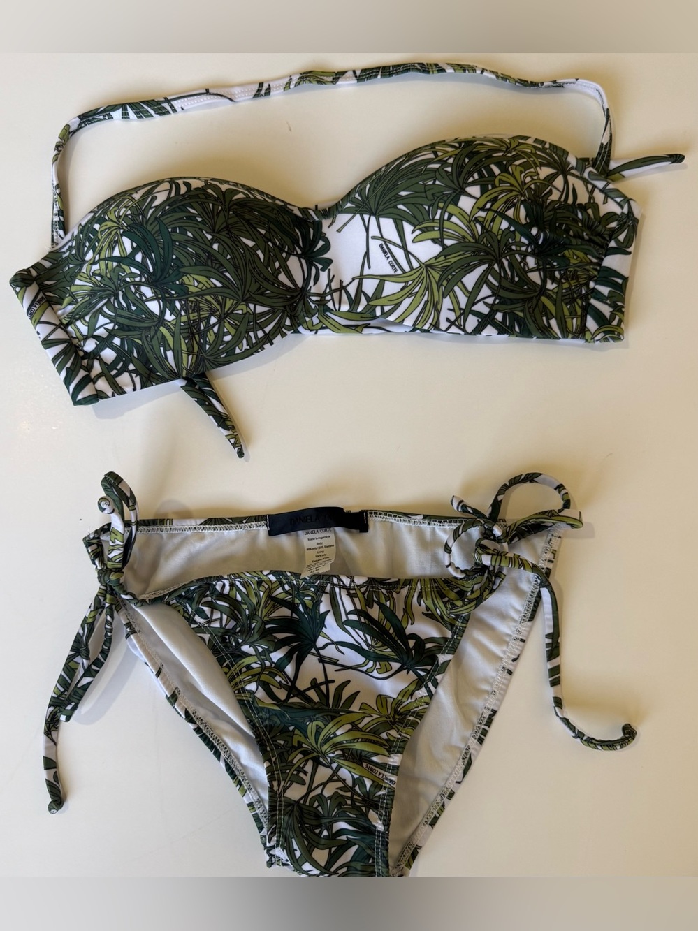 DANIELA CORTE Palm Print Tropical 2PC Bikini SZ M Bottom & L Top Removable Strap